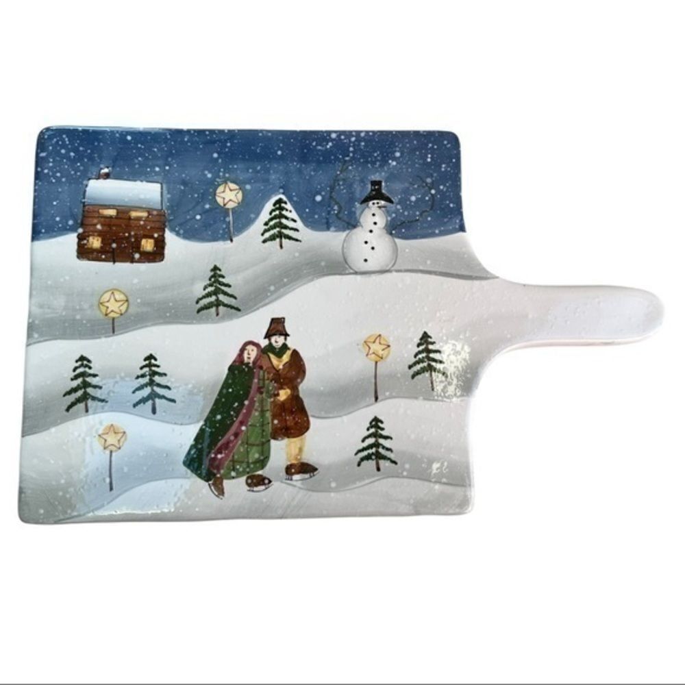 Carol Endres pure art Christmas painted ceramic cheese board